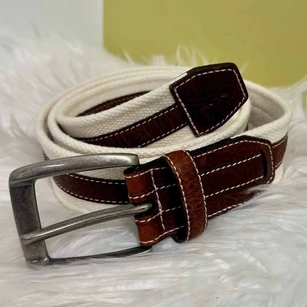 Tommy Bahama Casual Belt Cream Brown Leather Mens Sz 42 Resort Vacation Preppy - Picture 1 of 8